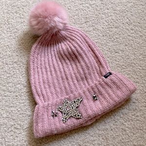 SOLD Victoria’s Secret pink Pom Pom knit hat with starts